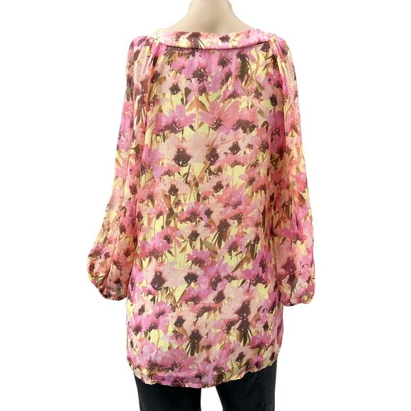 Sundance Silk Boho Floral 3/4 Sleeve V-Neck Tunic Top Watercolor Pink Women S - Picture 2 of 10